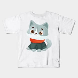 Little Cat in Cozy Sweater and Scarf Kids T-Shirt